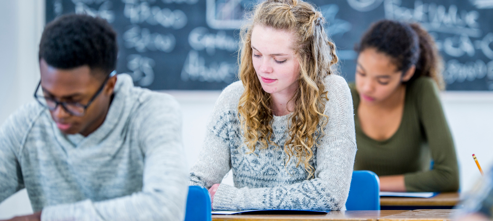 close up of high school students in class