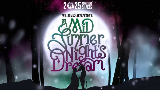 A Midsummer Nights Dream written in white with a starry background